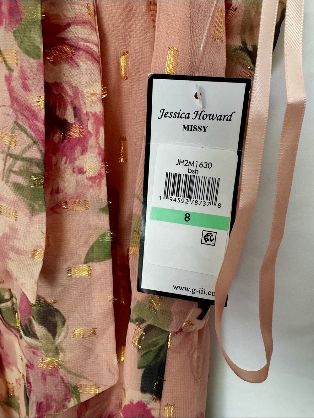 Jessica Howard Blush Floral Chiffon Halter Tie-Neck Midi Dress Metallic Size 8 - Picture 6 of 6
